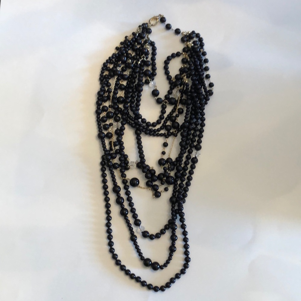 EUC. Multi-Strand Black & Clear Beaded Necklace.